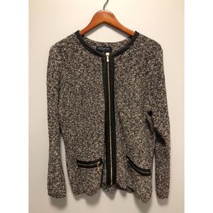 Zip Sweater with Faux Leather Trim